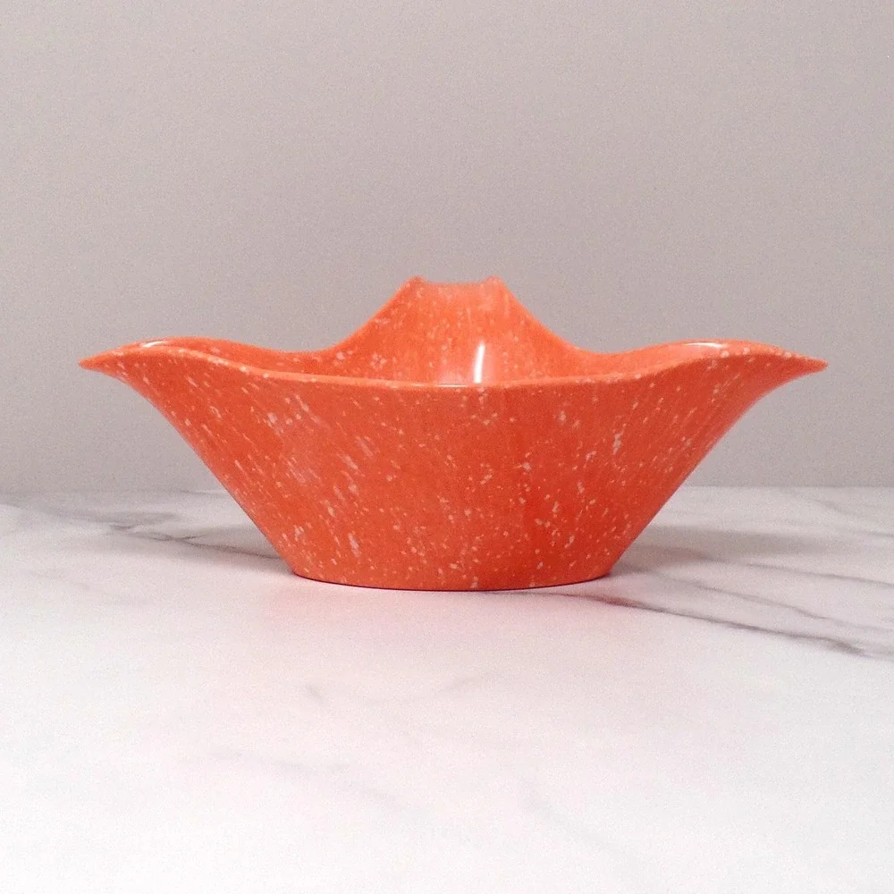 Vintage Joan Luntz Gaiety Melmac / Melamine Gravy Boat, Speckled Coral (1950s)